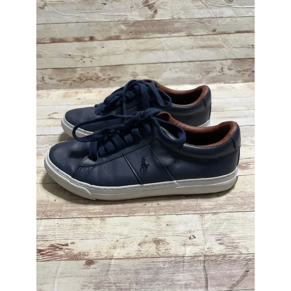 Polo Ralph Lauren Leather Low-Top Sneakers Men's Size 6 Navy Blue Brown